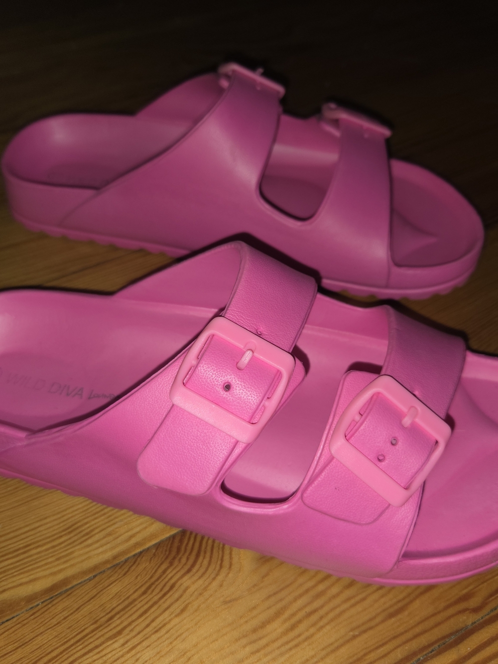 Wild Diva Hot Pink Double Buckle Slide Sandals